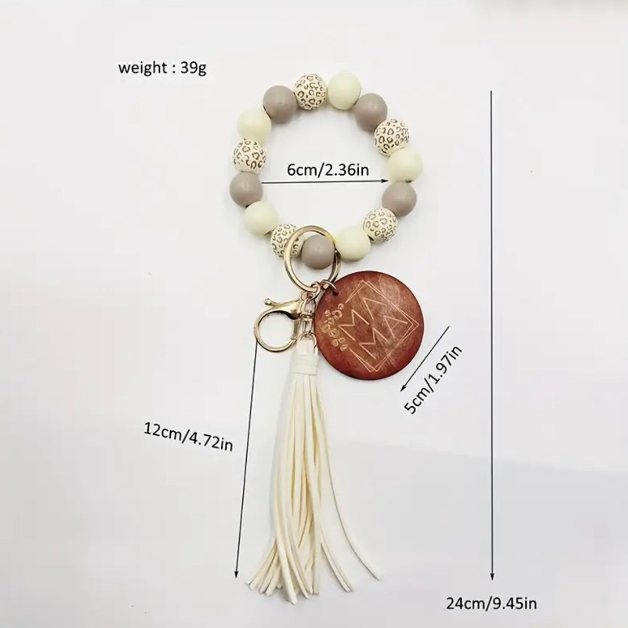 Mama Cream Beaded Keychain Bracelet