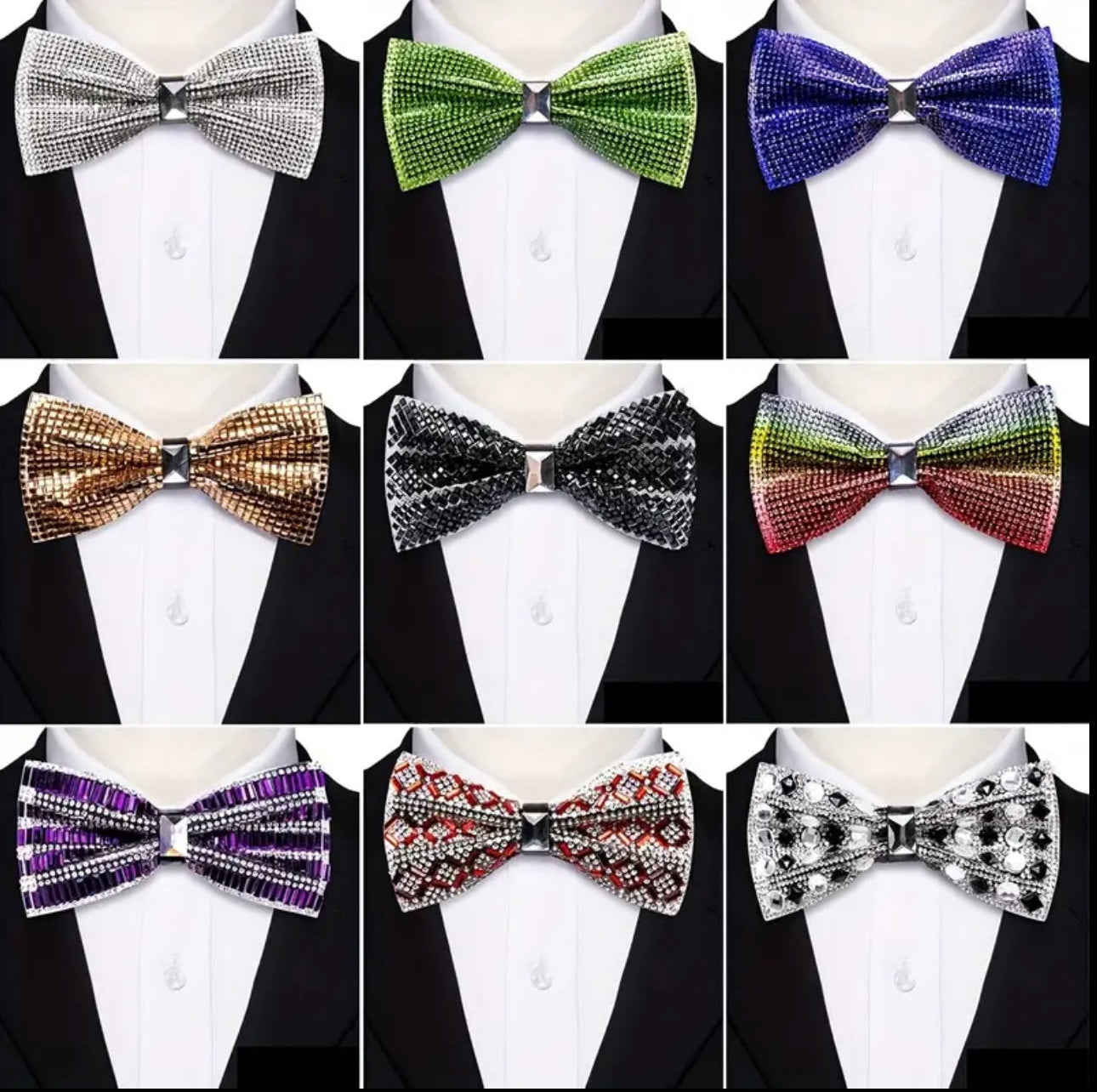 Black Clear Rhinestone Bow Tie