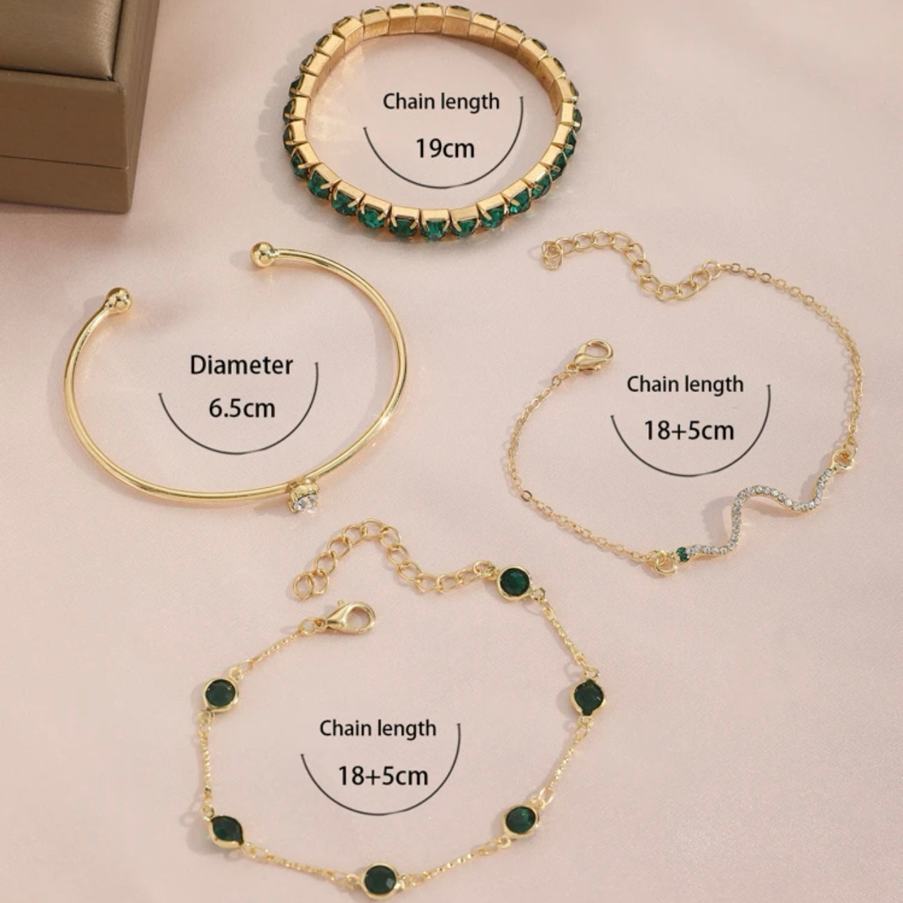 Green Gold Tone Bracelet Set