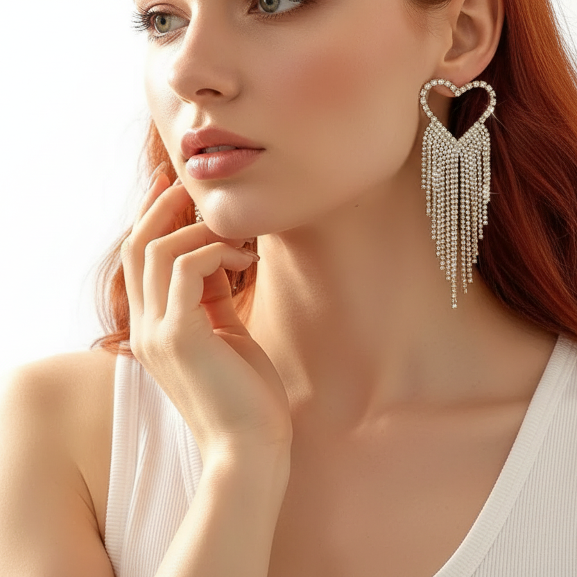 Golden Heart Tassel Earrings