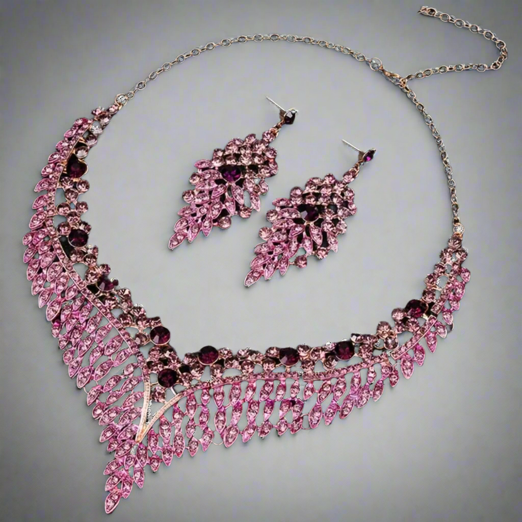 Purple Fuschia Pink Rhinestone Jewelry Set