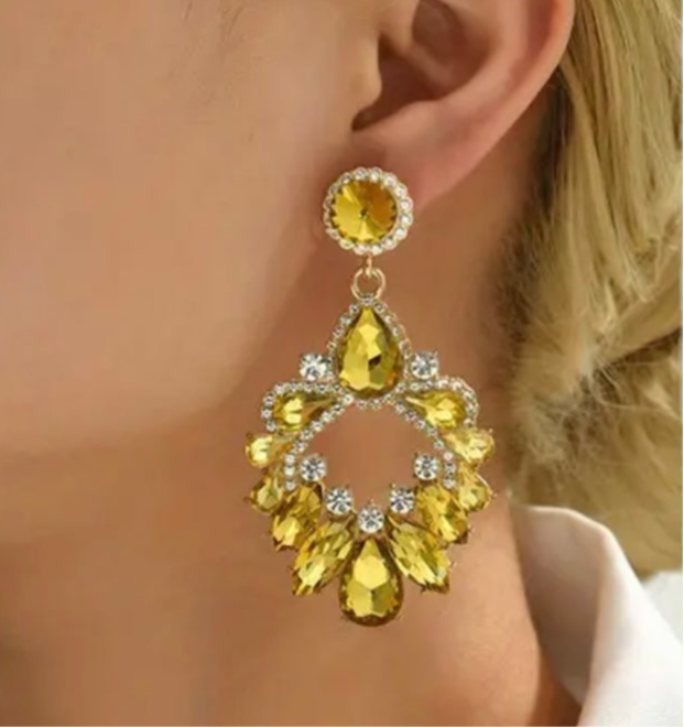 Yellow Rhinestone Earrings