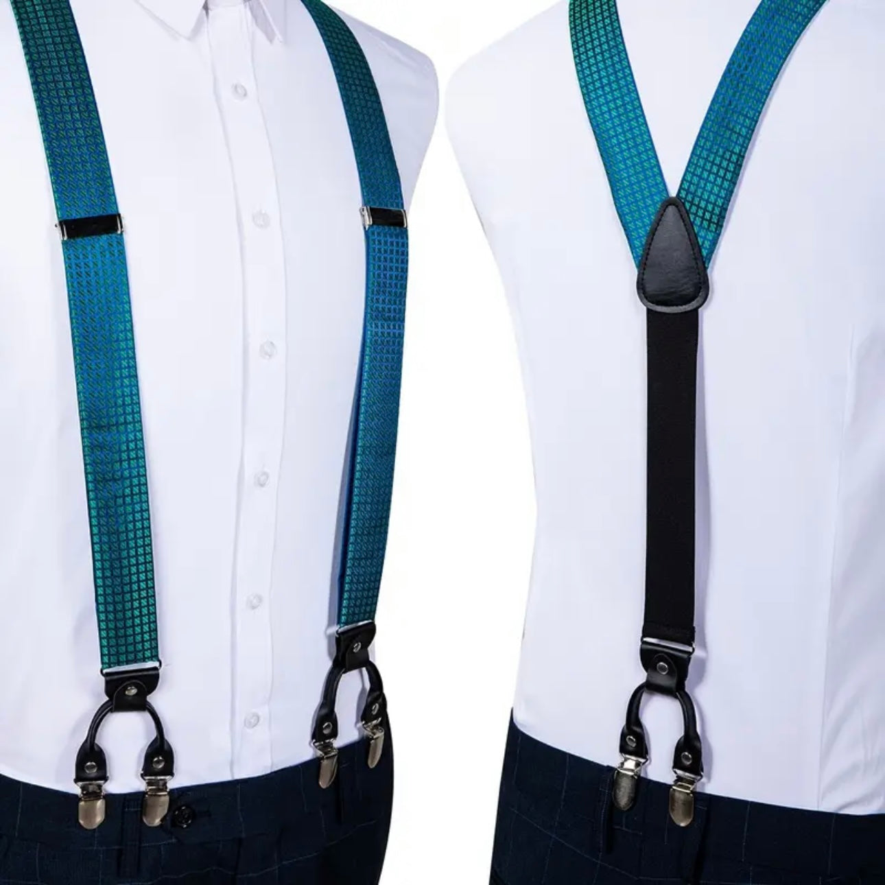 Green Blue Grid Suspenders & Bow Tie Set