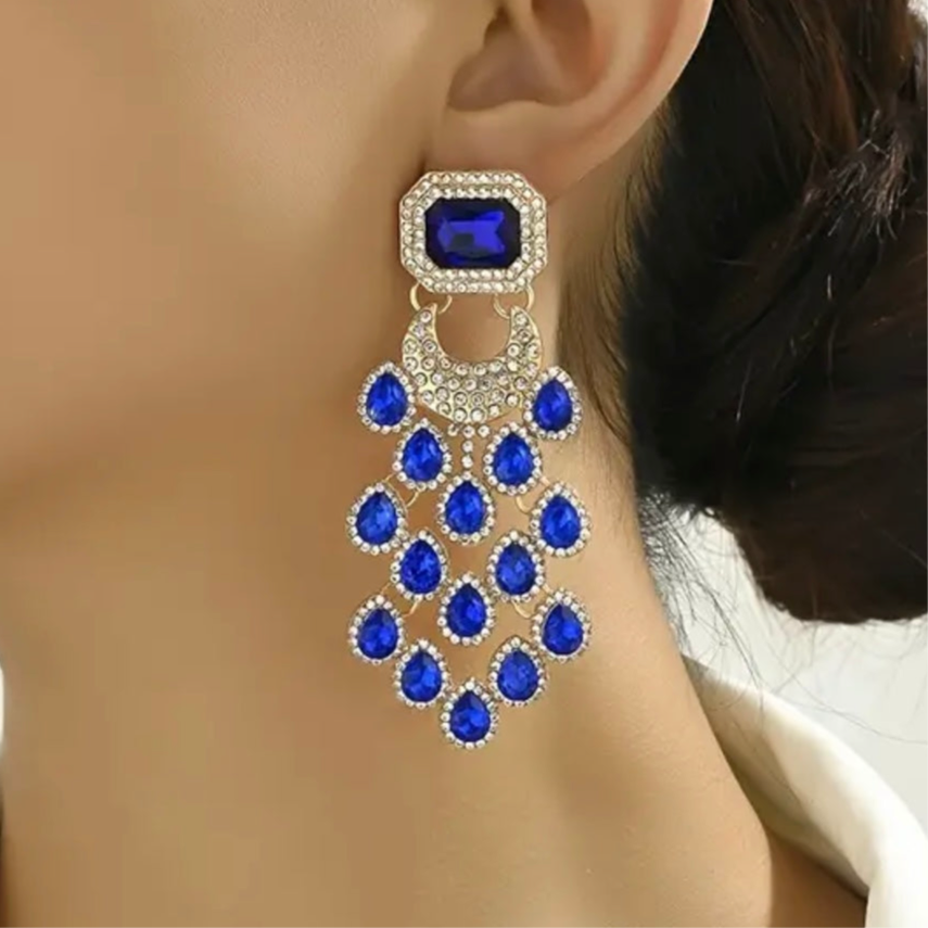 Blue Gold Exaggerated Tassel Earrings