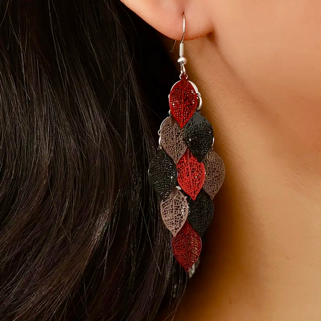 Red Leaf Tassel Earrings