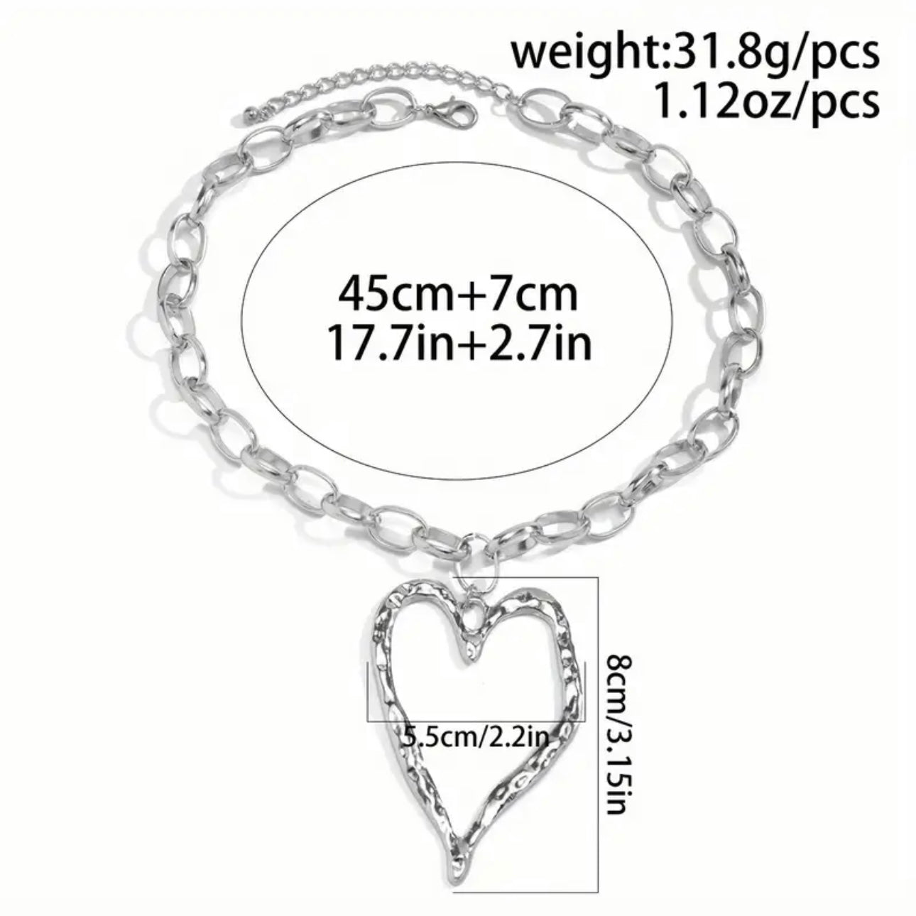 Exaggerated Heart Silver Necklace