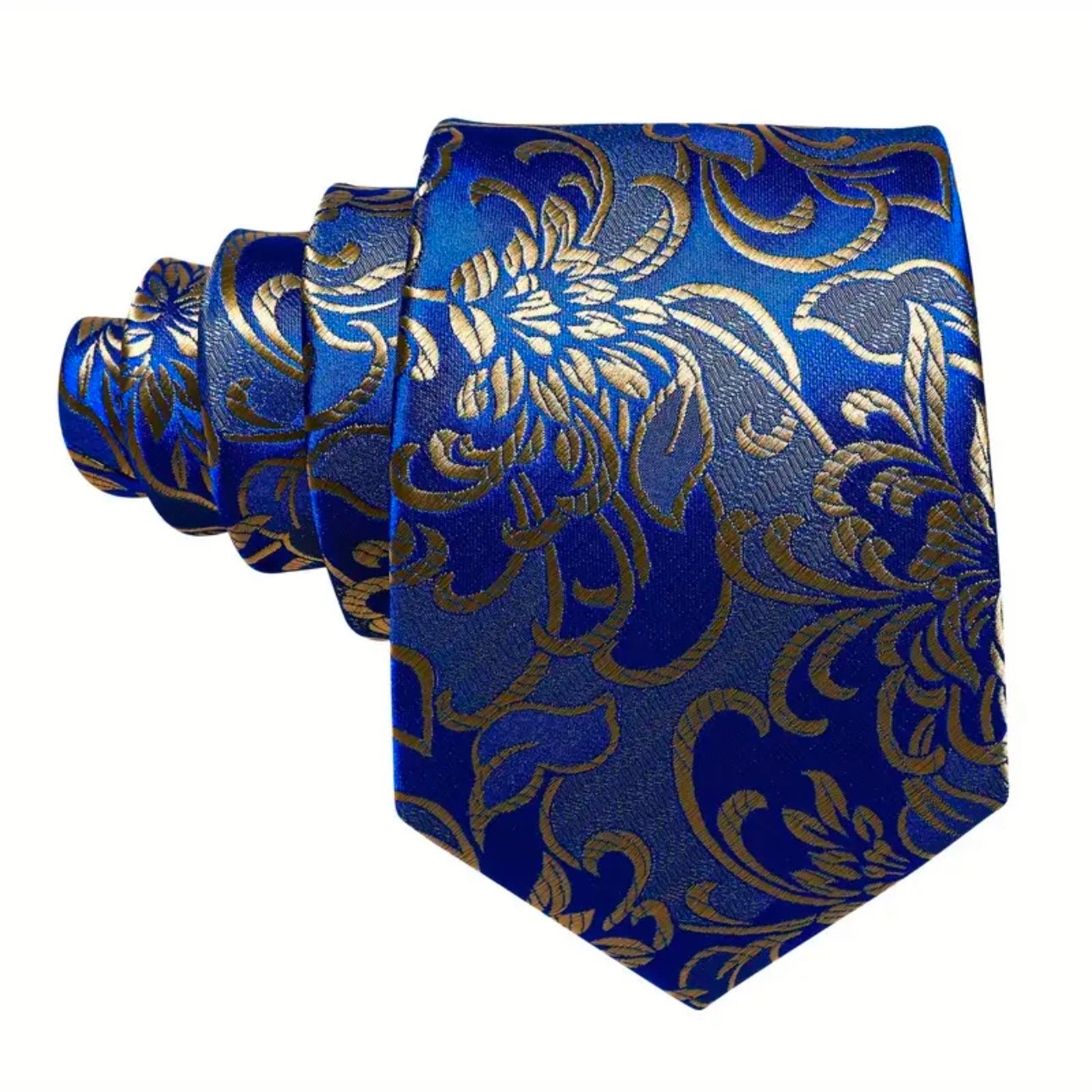 Blue Royal Gold Floral Necktie Set
