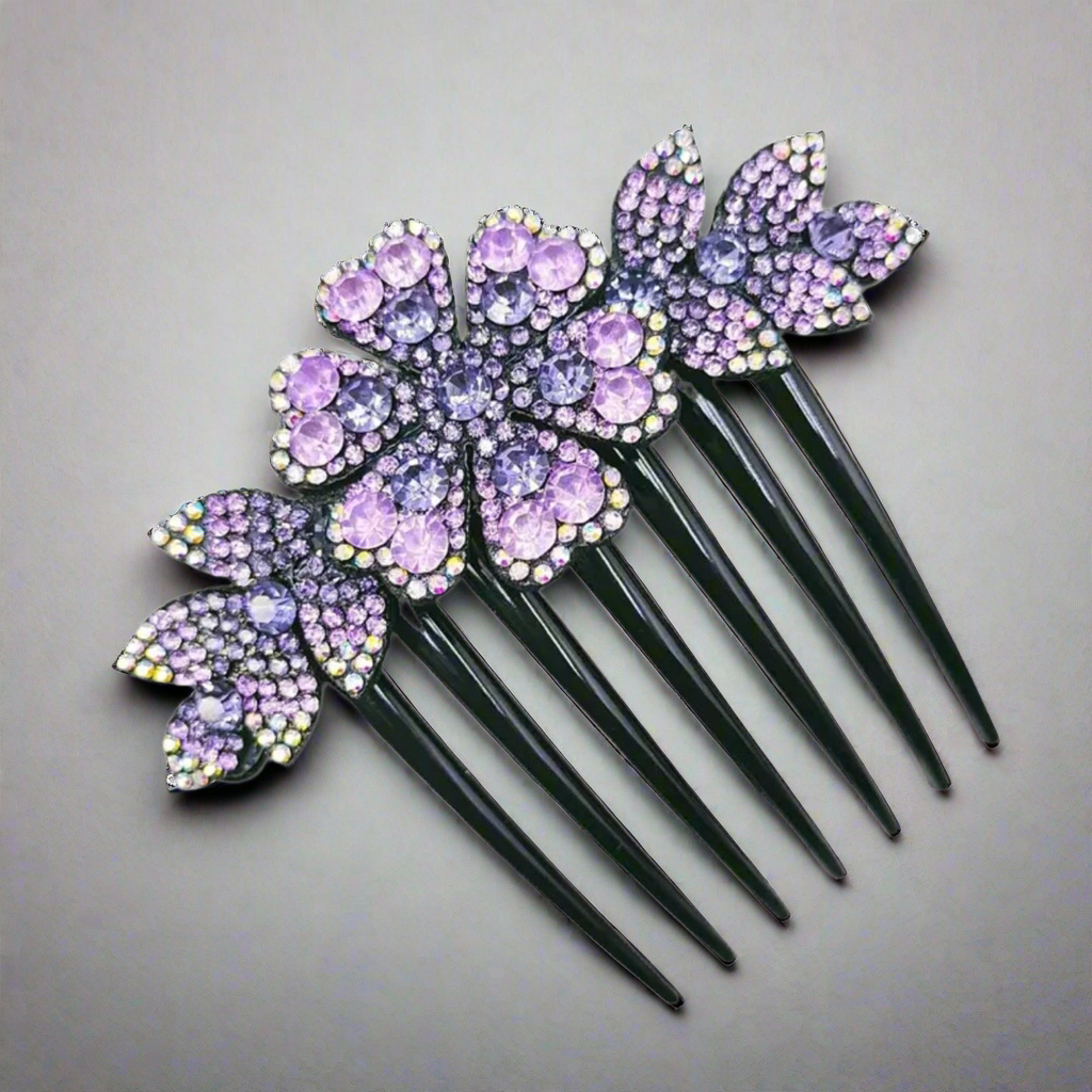 Flower Hair Comb Purple Pink
