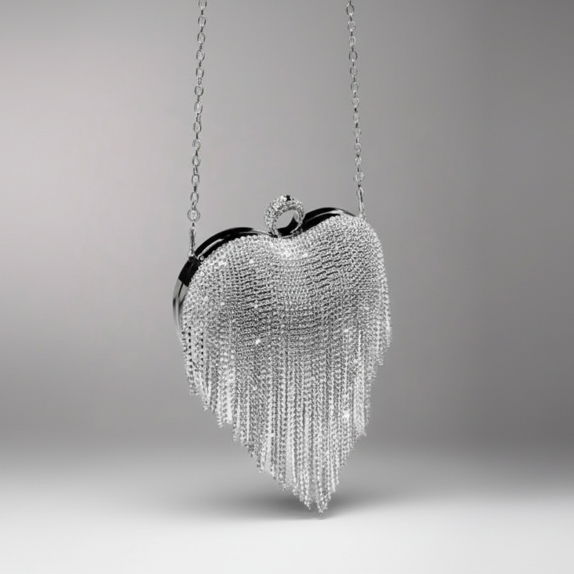 Heart Rhinestone Tassel Evening Bag