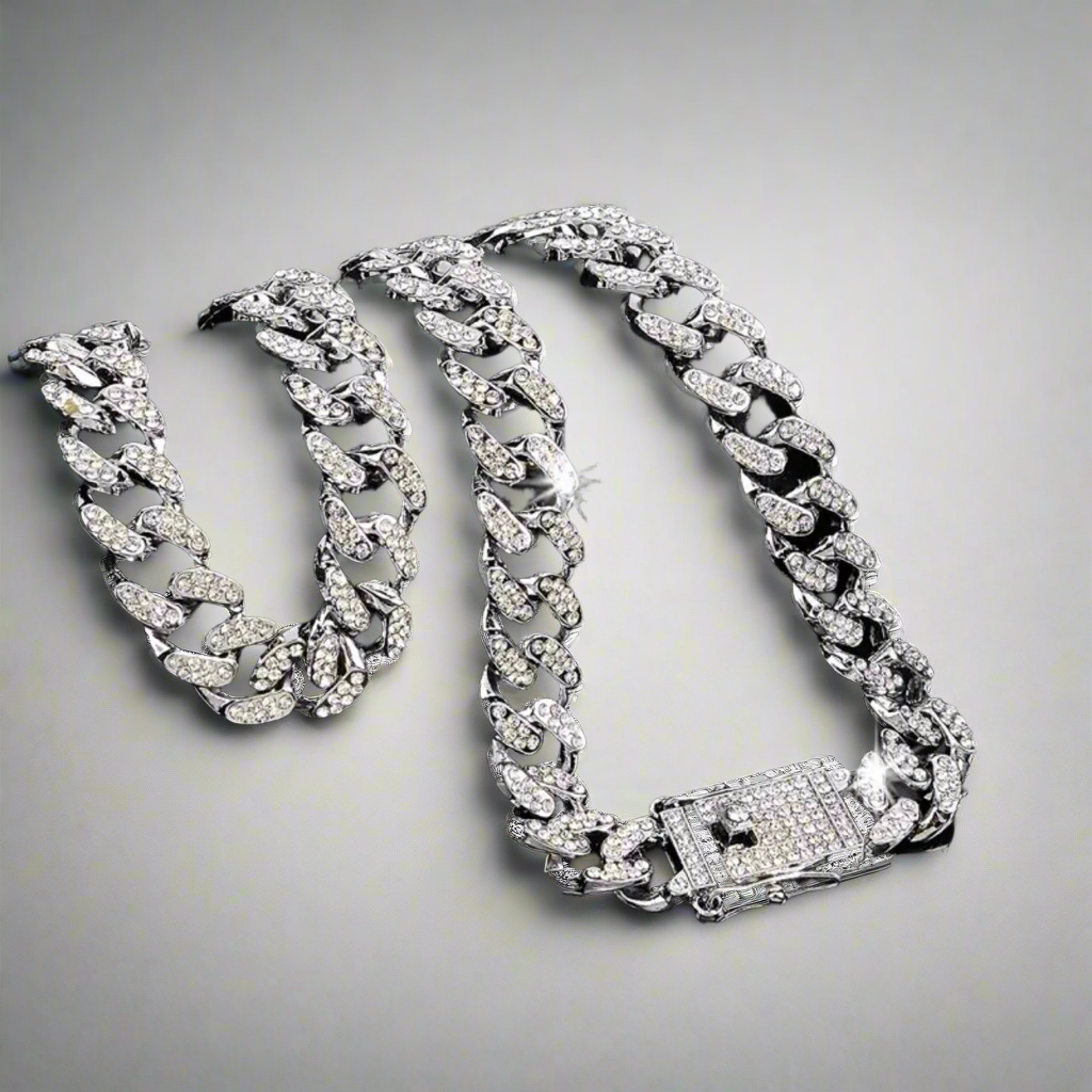 Silver Clear Cuban Chain Necklace