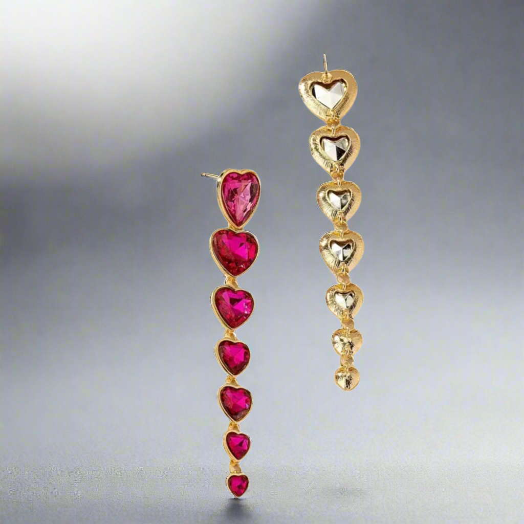 Rose Red Pink Heart Earrings