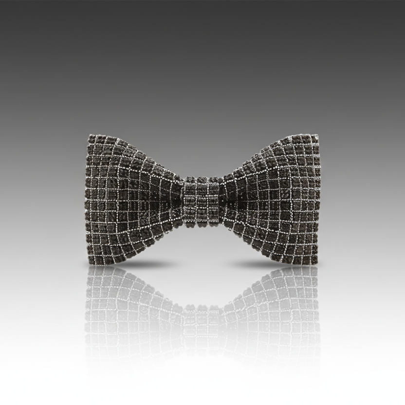 Black Plaid Beaded Bow Tie