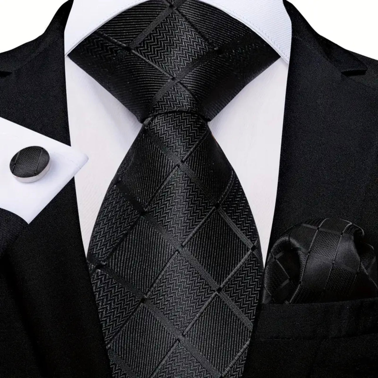 Black Plaid Necktie Set