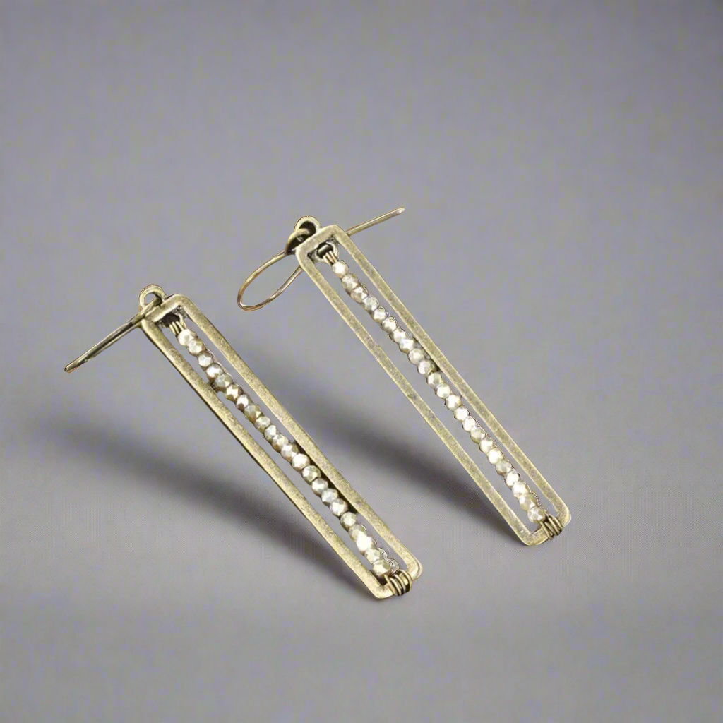 Beaded Bronze Dangle Earrings