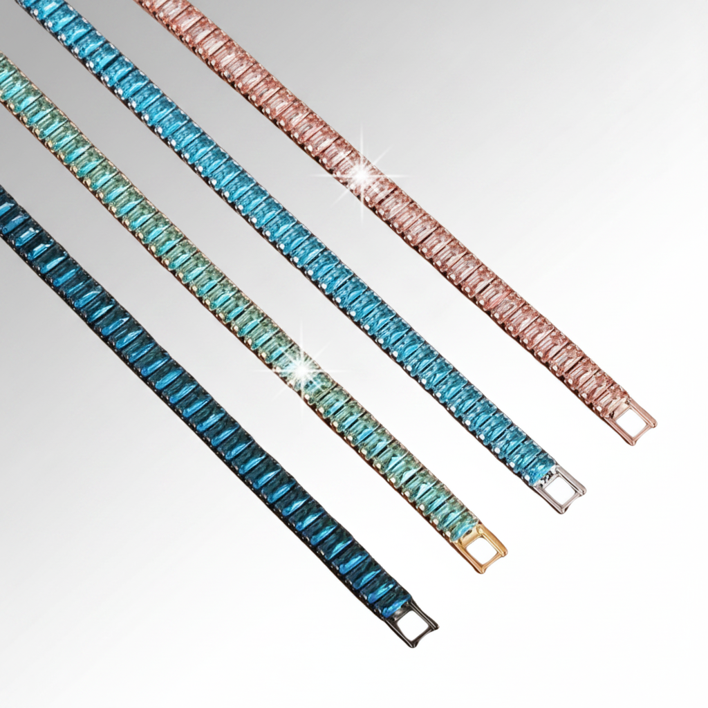 Blue Zircon Gun Metal Tennis Bracelet