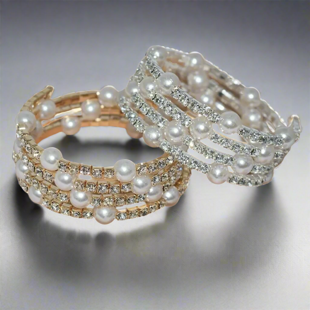 Pearl & Rhinestone Flexible Bracelet
