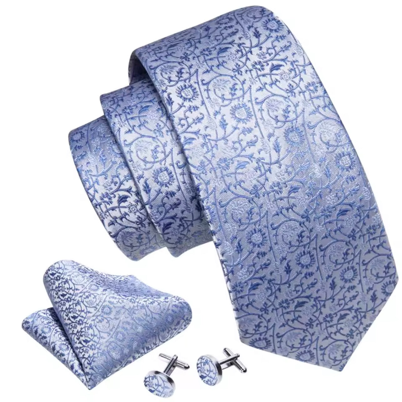 Blue Floral Necktie Set