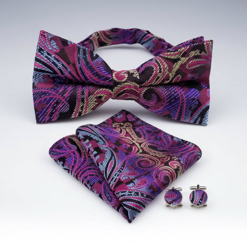 Purple Paisley Suspenders & Bow Tie Set
