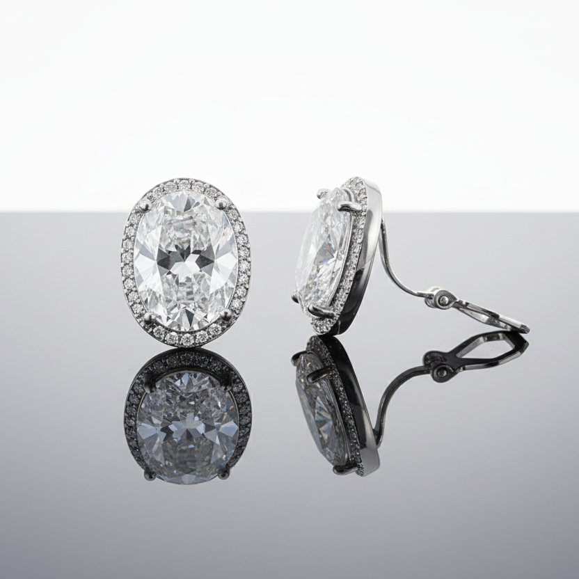 Oval Zirconia Clip Earrings