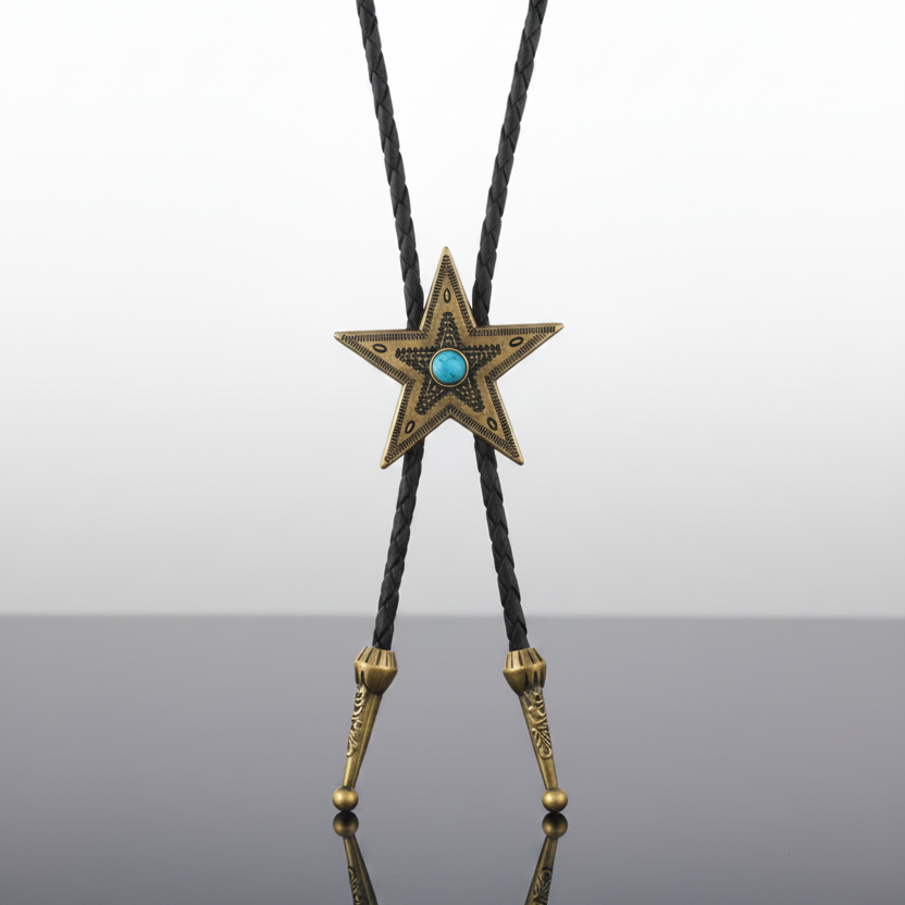Rustic Turquoise Star Bolo Western Necktie