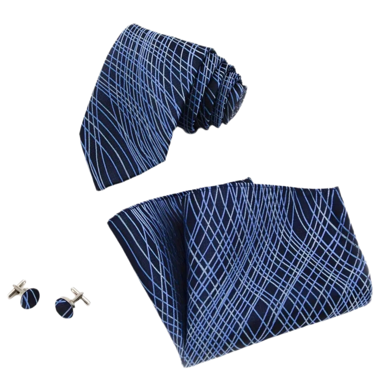 Blue Abstract Plaid Necktie Set