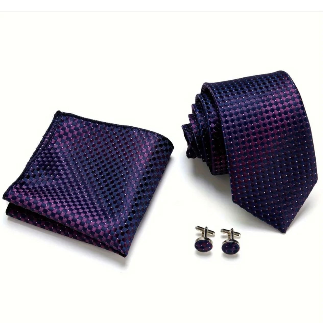 Blue Purple Jacquard Necktie Set