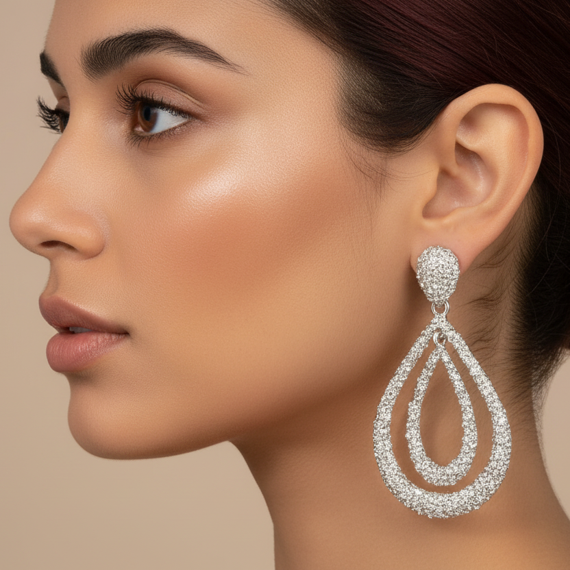 Silver Double Water Drop Earrings