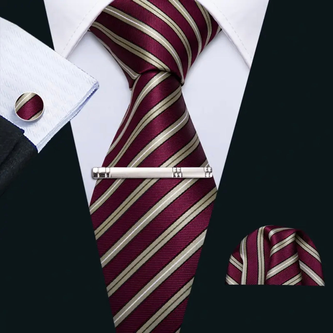 Red Wine Gold Necktie Set