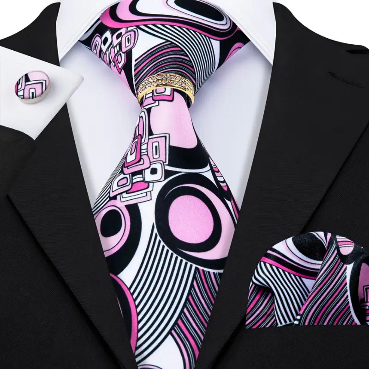 Pink Black Modern Art Necktie Set