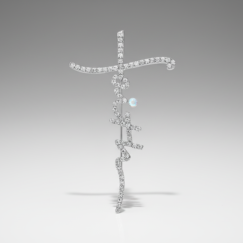 Faith Silver Rhinestone Brooch