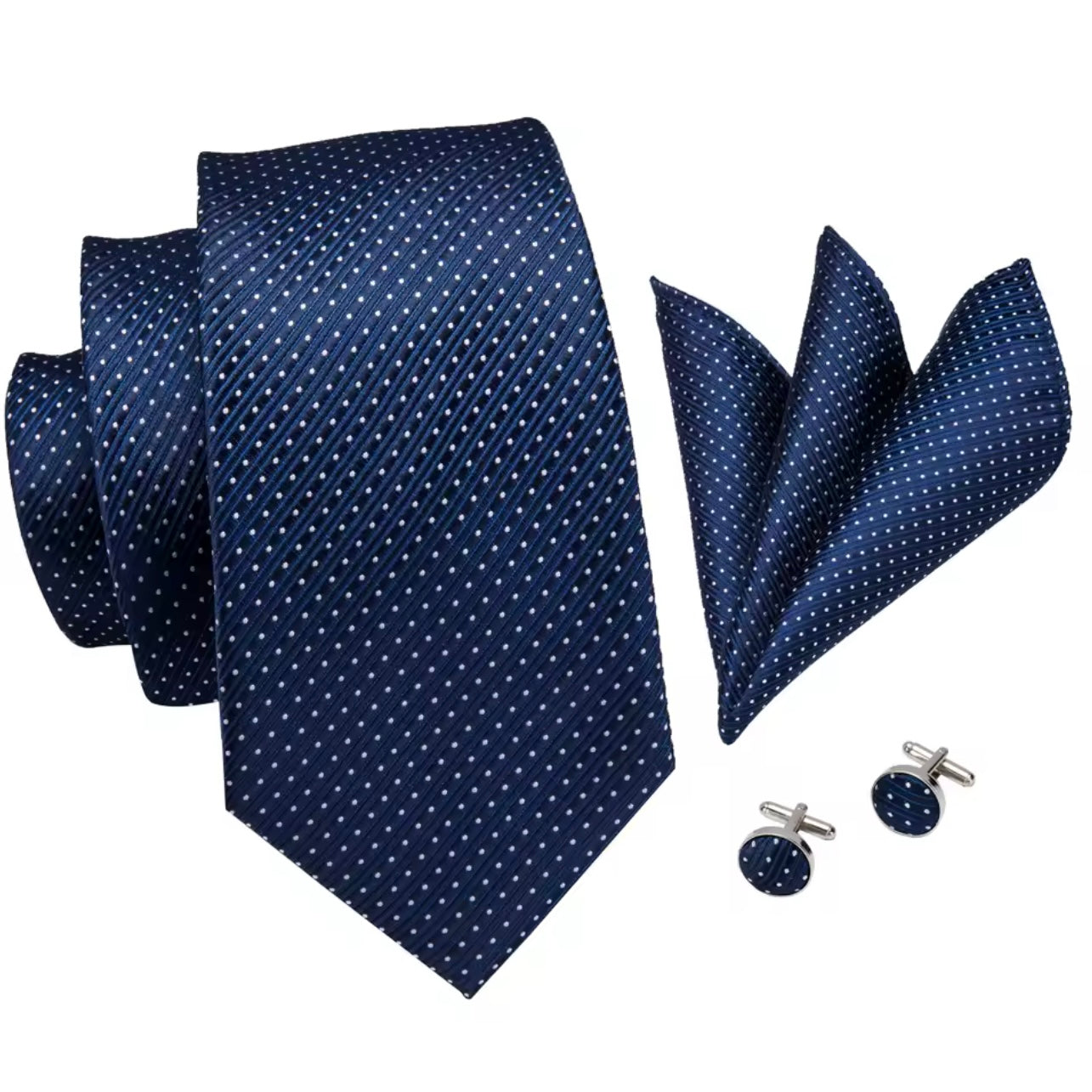 Blue Navy White Dots Necktie Set