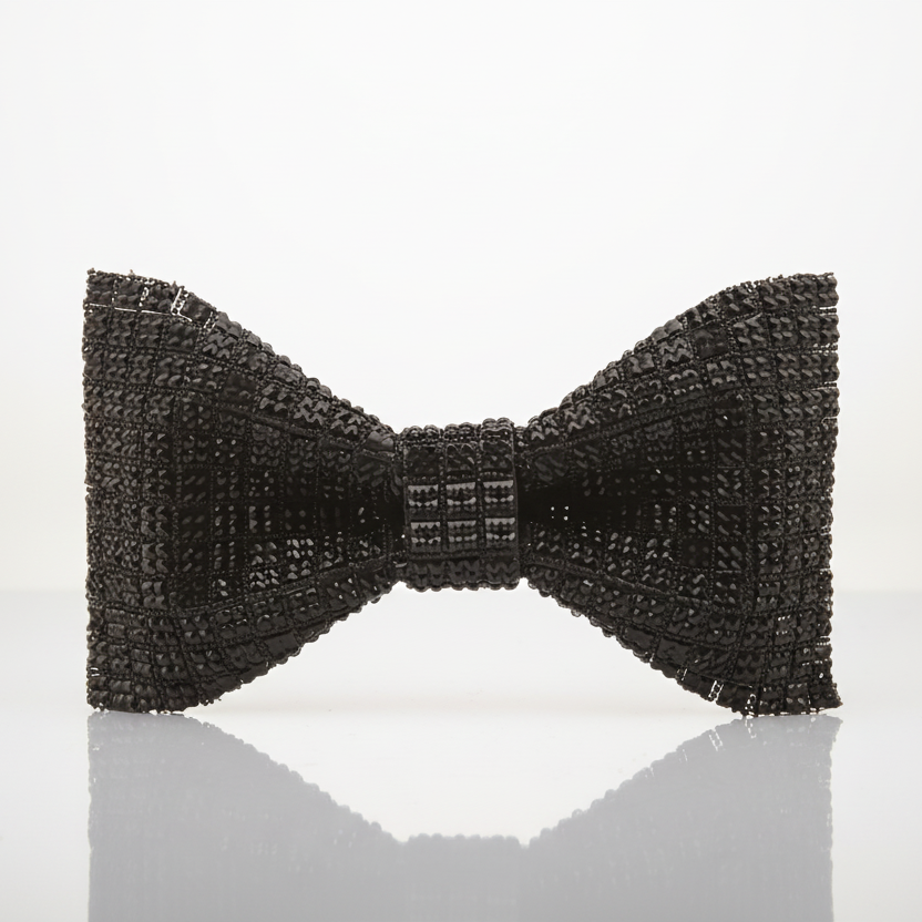 Black Lattice Beaded Bow Tie