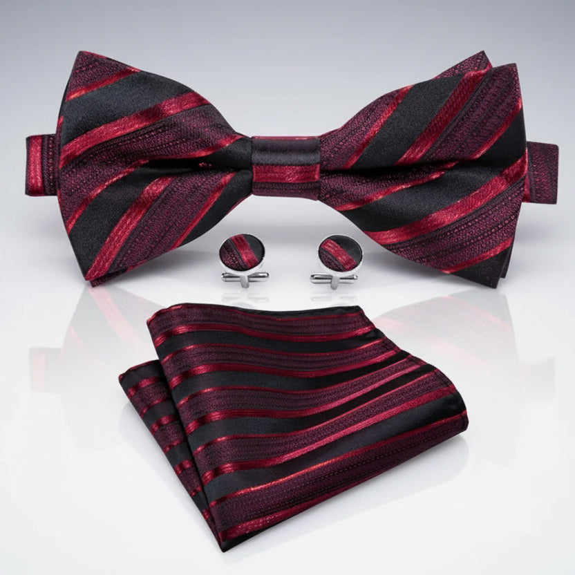 Red Black Striped Necktie Set