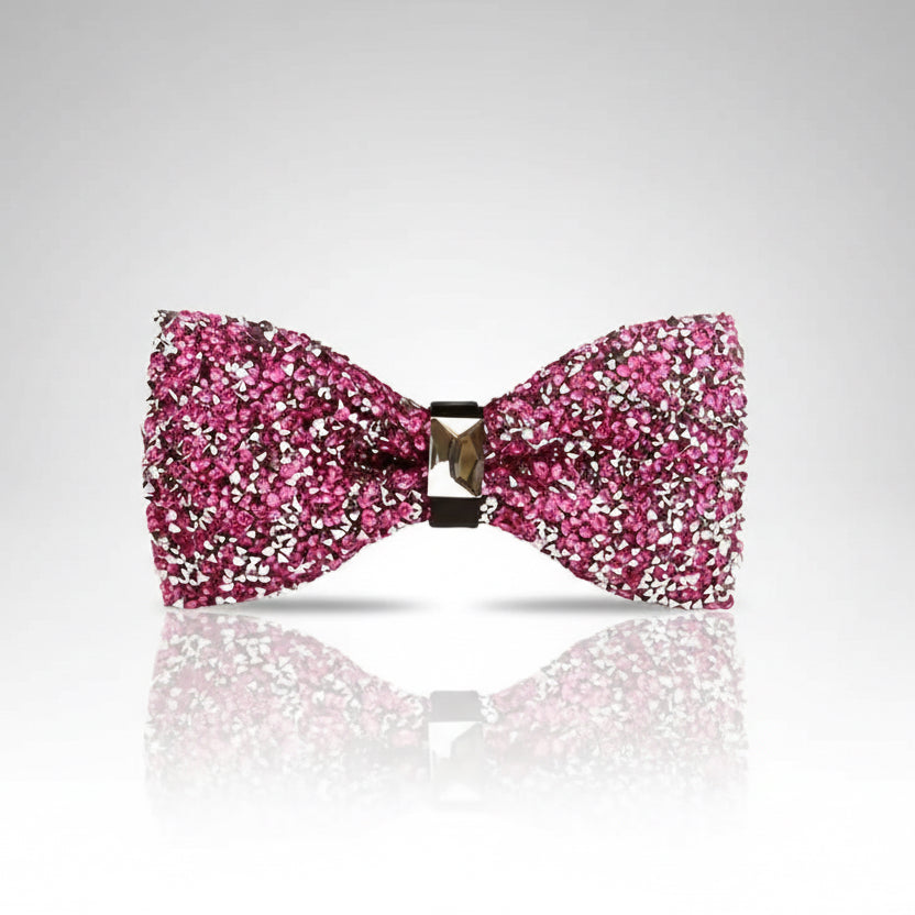 Pink Rose Red Rhinestone Bow Tie