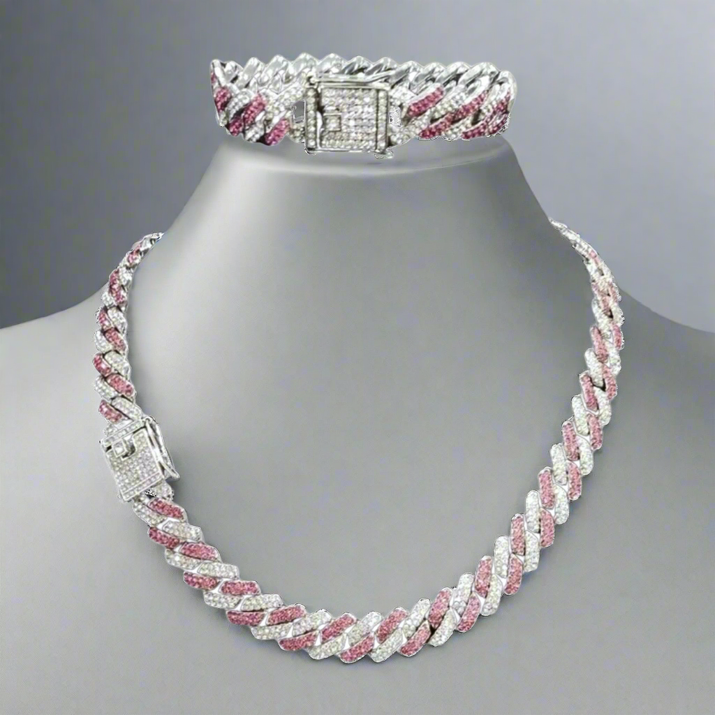 Pink Cuban Chain Set