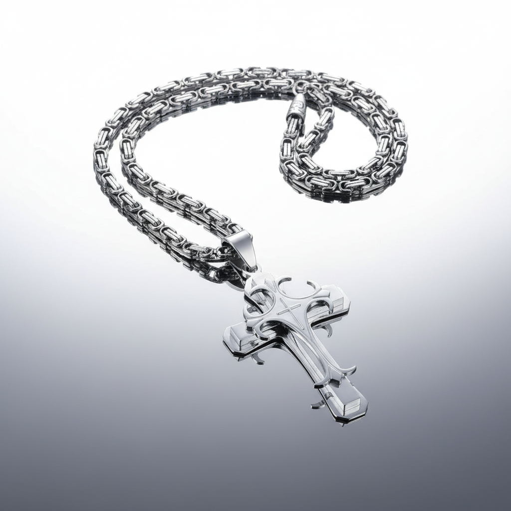 Layered Cross Pendant Byzantine Necklace