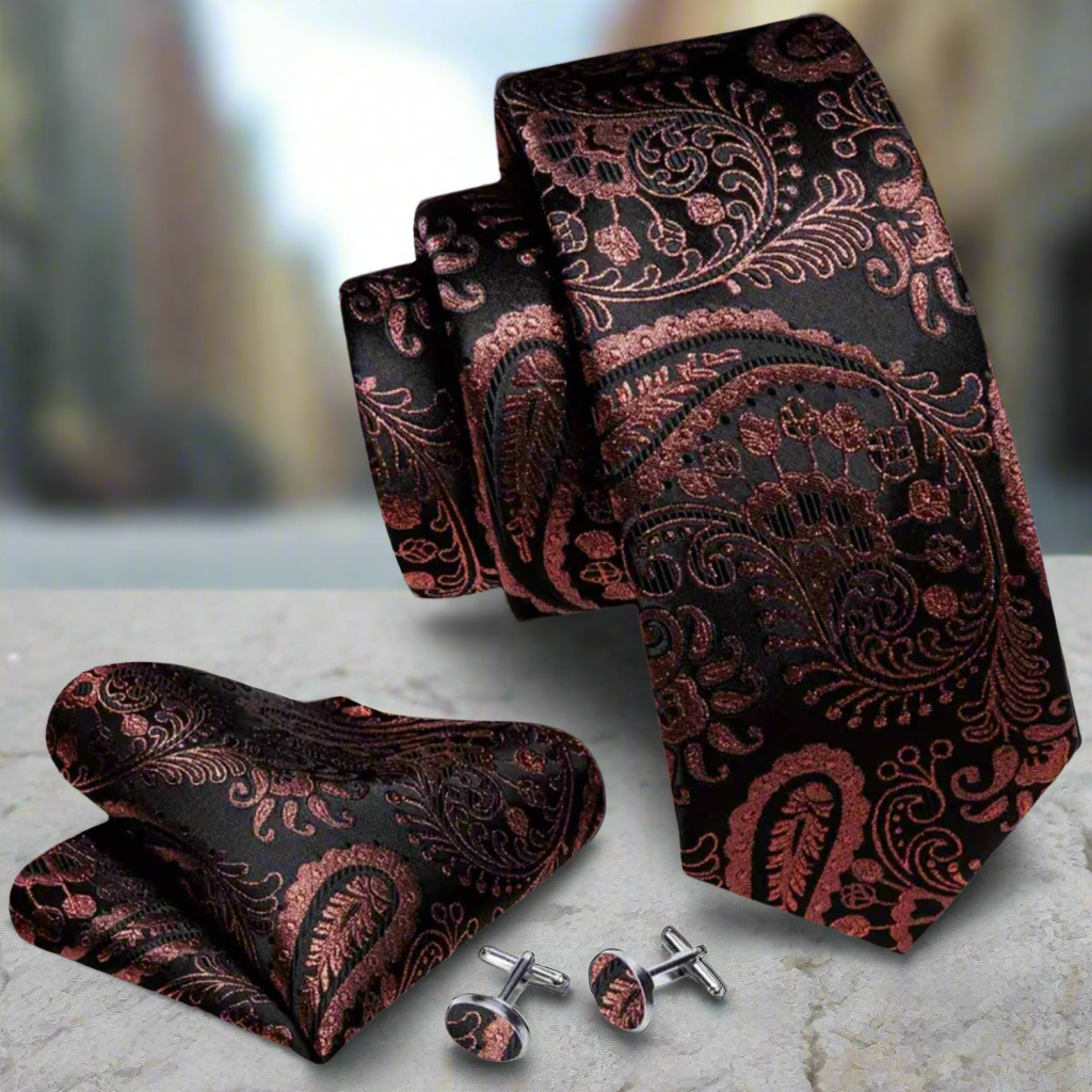 Red Bronze & Black Necktie Set