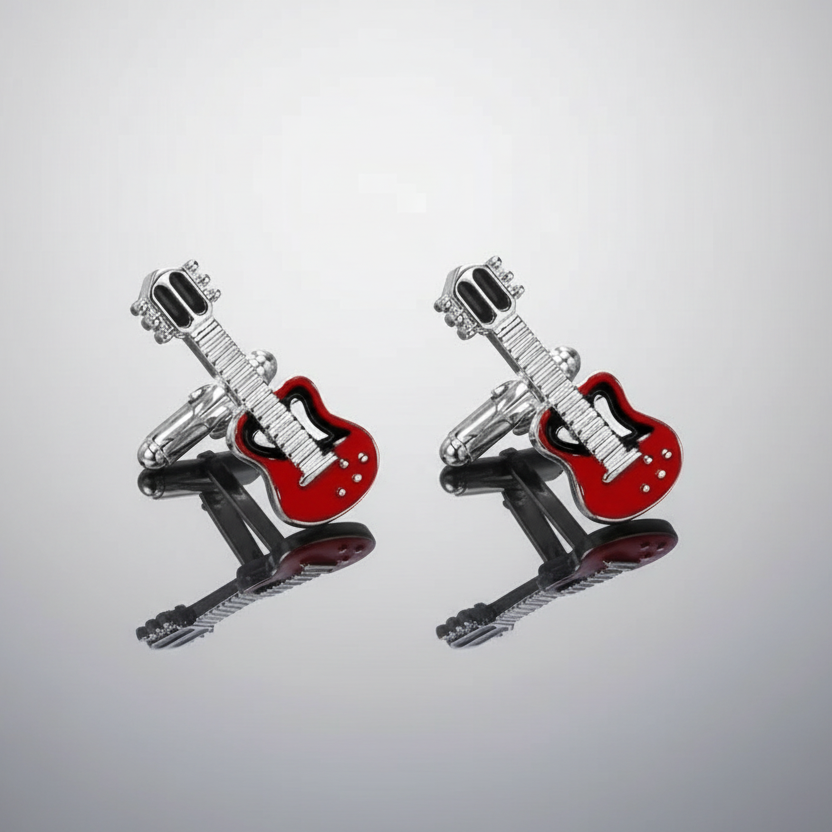 Guitar Cufflinks in Red