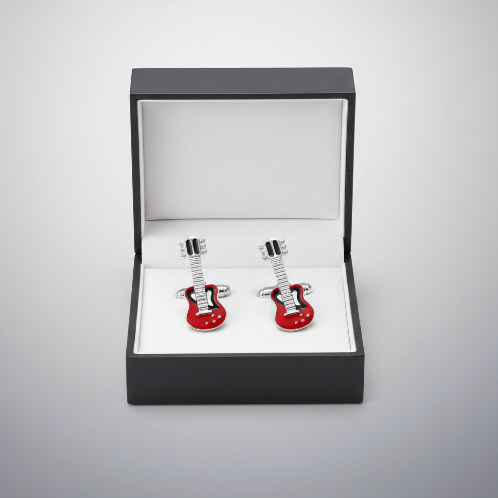 Guitar Cufflinks in Red