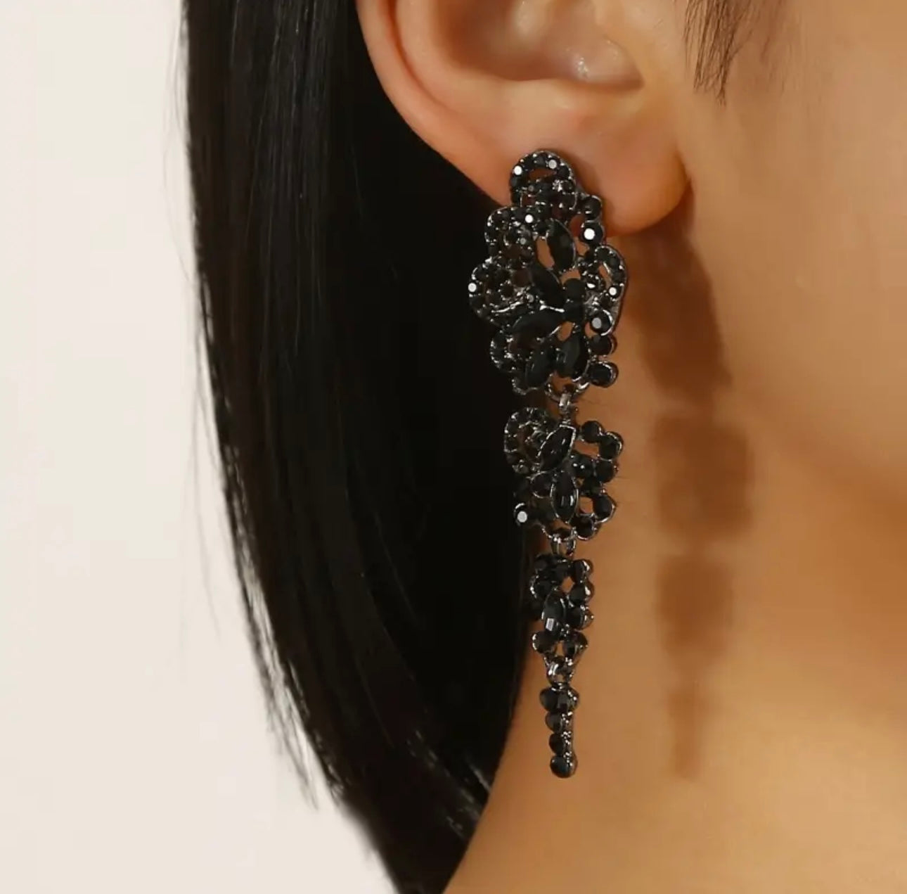 Floral Black Metal Earrings
