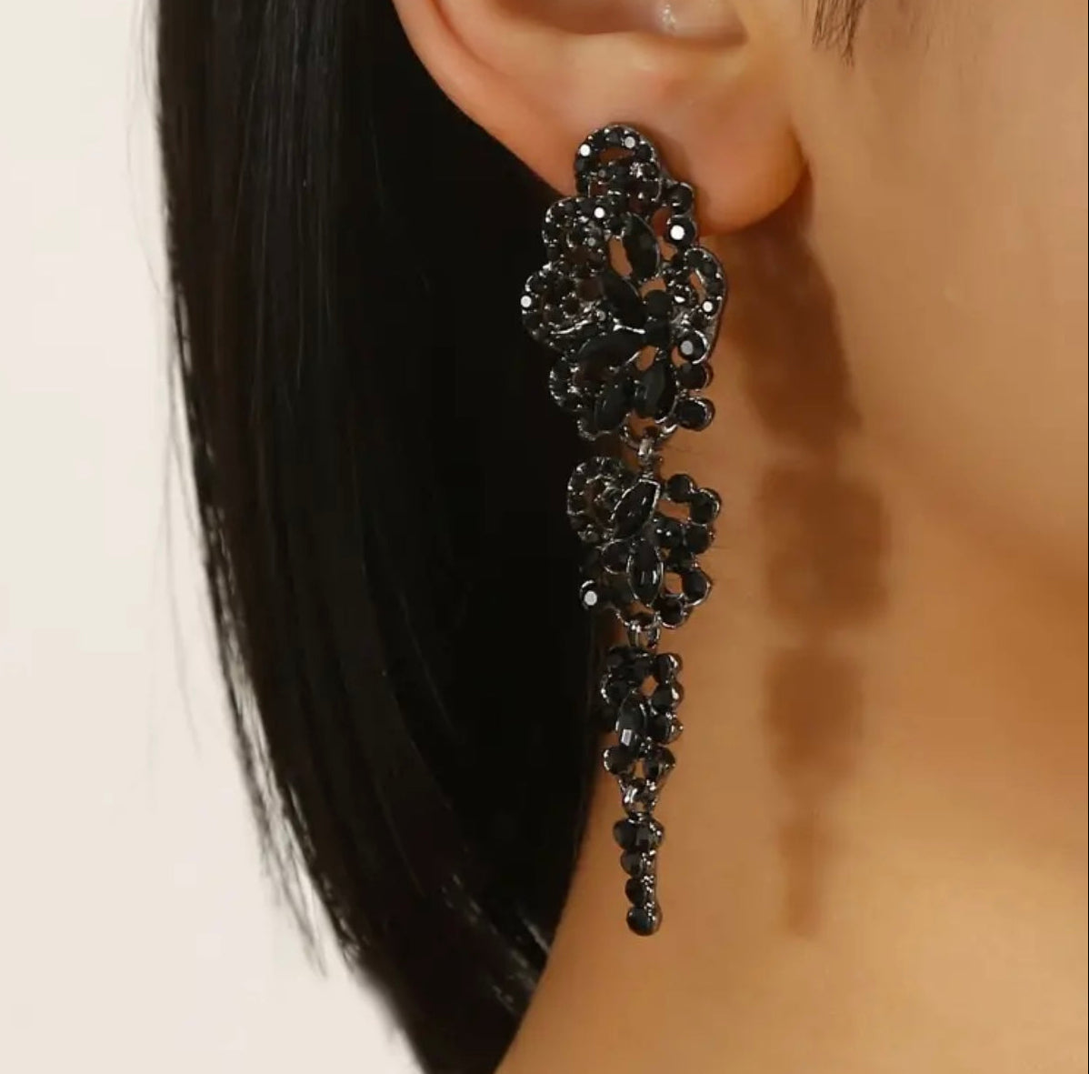 Floral Black Metal Earrings