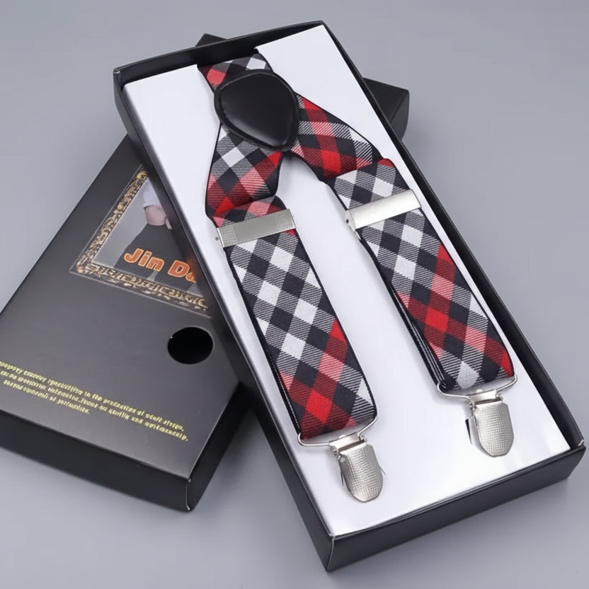 Black Red White Plaid Suspenders