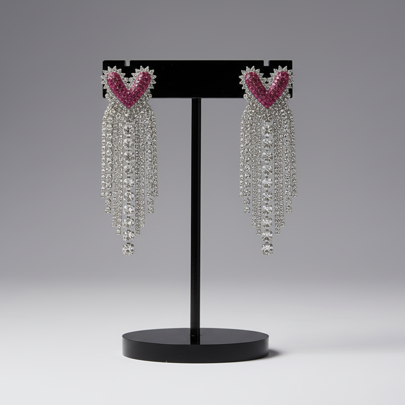 Pink Heart Tassel Earrings