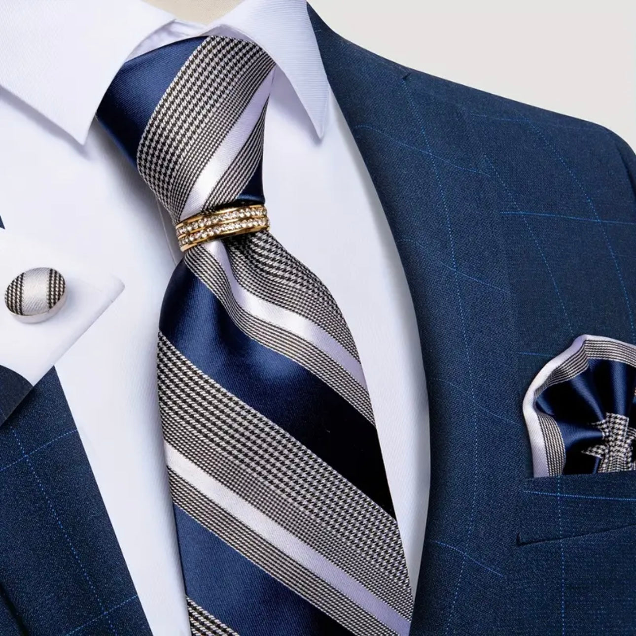 Blue Royal Striped Necktie Set
