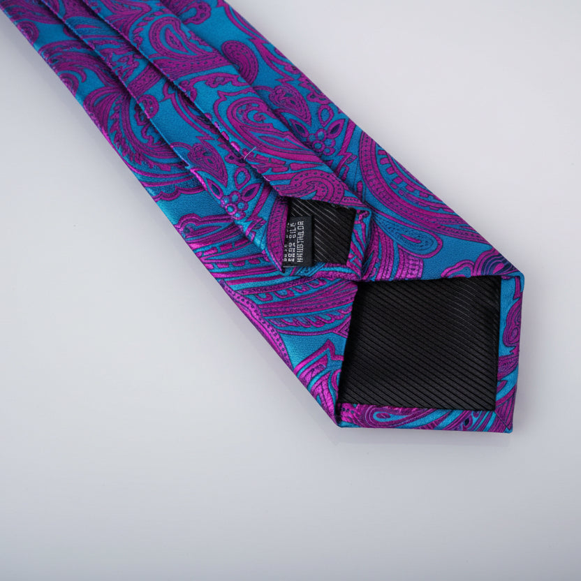 Electric Pink & Blue Paisley Scroll Necktie Set