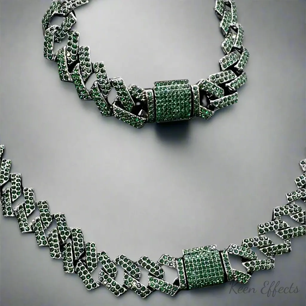 Green Black Cuban Chain Set