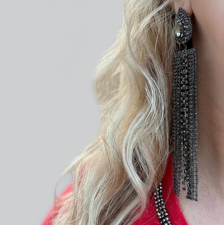 Exaggerated Rhinestone Tassel Earrings