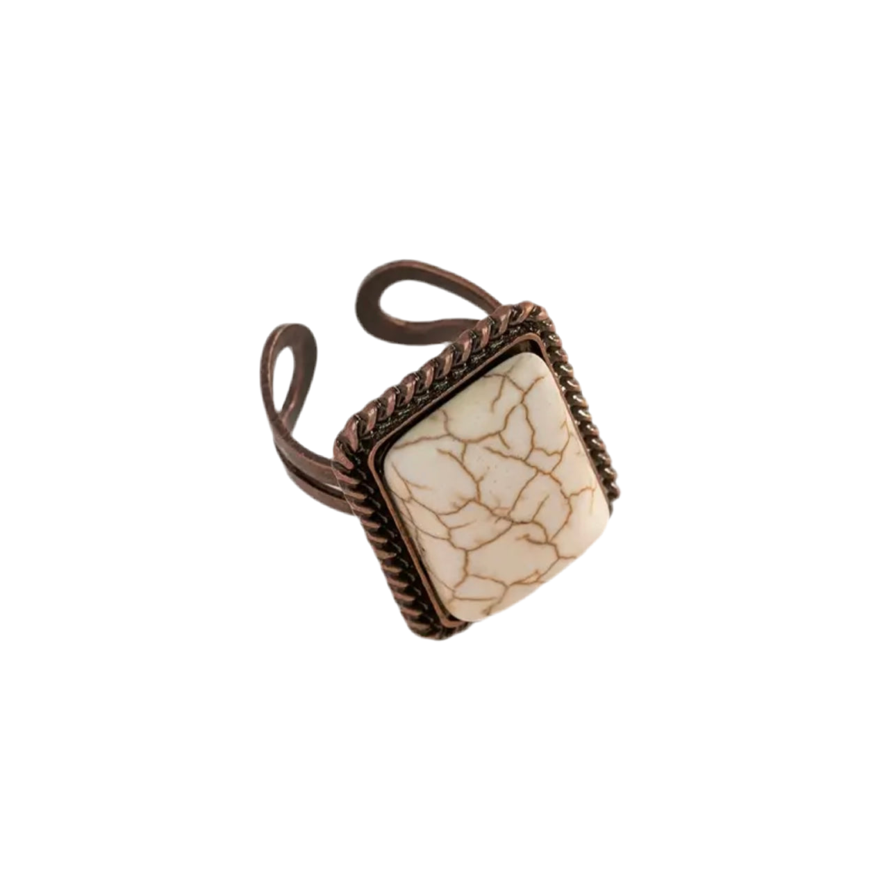 White Turquoise Red Bronze Rectangular Ring