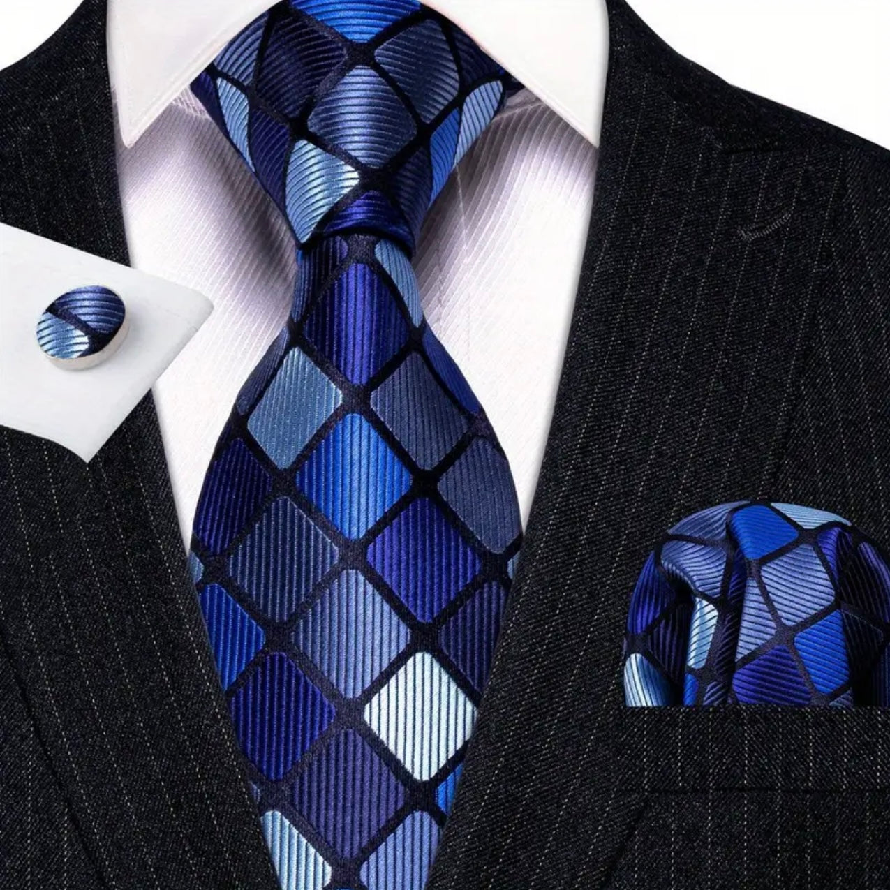 Blue Grids Necktie Set