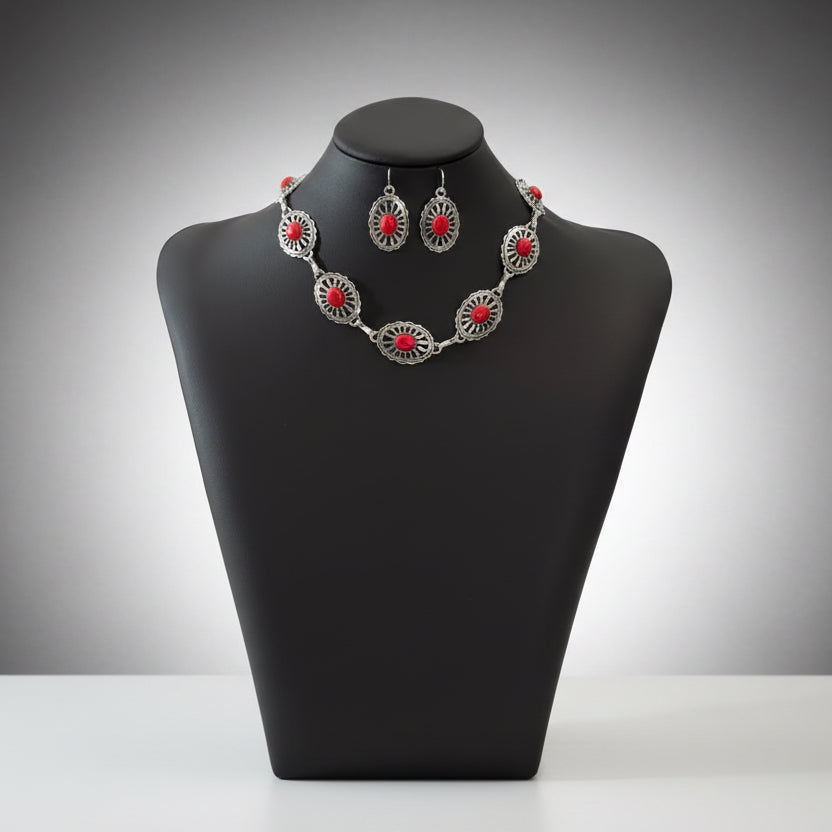 Red Turquoise Concho Set